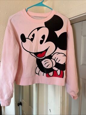 Disney Light Pink Mickey Mouse Pullover with Black Lettering